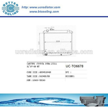 Aluminiumkühler für TOYOTA DYNA LY211 3L 97-99 164005B240/164005B261 Hersteller und Direktverkauf